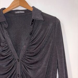 Black Button Down Long Sleeve Semi-Crop Shirt